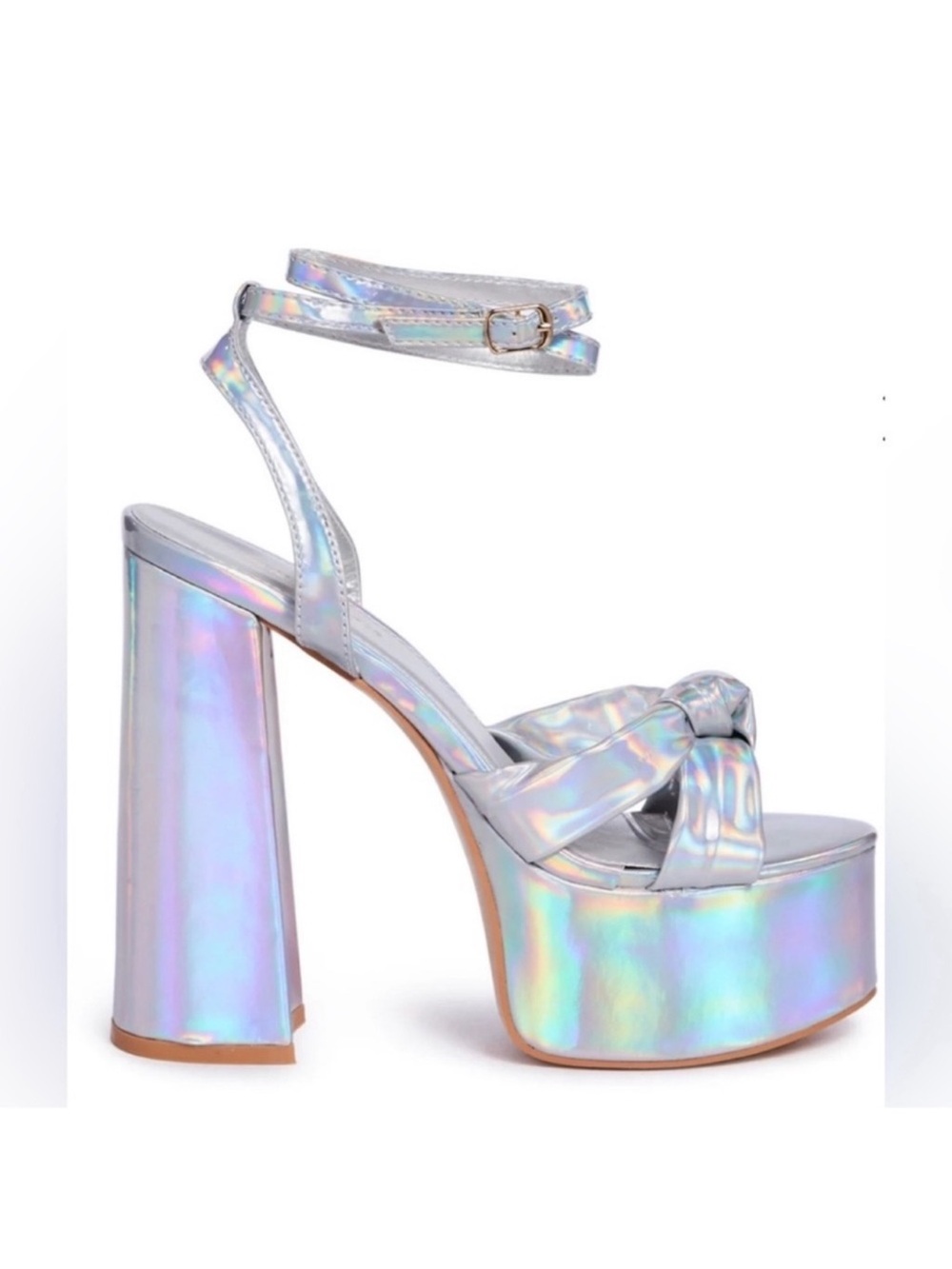 Public Desire Iridescent Knot-Front Platform Sandals